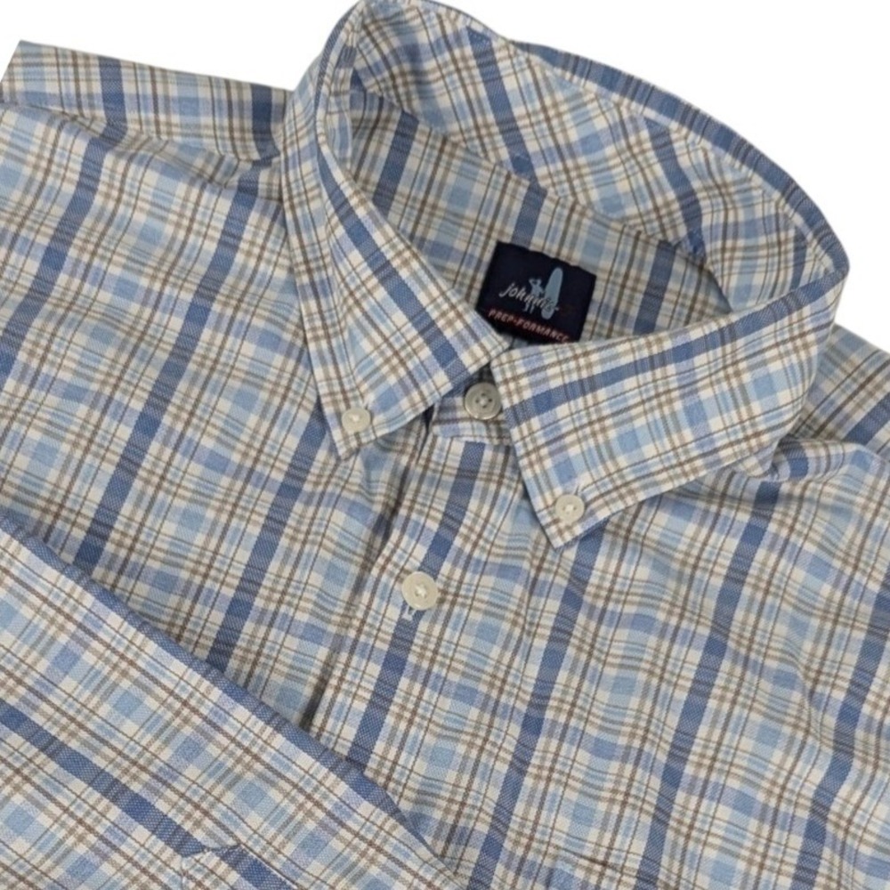 JohnnieO Prep-Formance Hackel Plaid Shirt Mens 2X Mali Blue Button Down JMMO1710